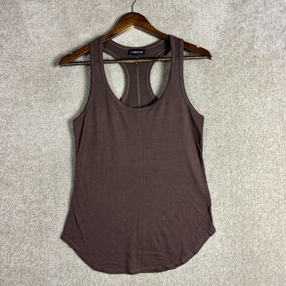 Carbon38 Tank Top Womens XS Dark Brown Scoop‎ Neck Racerback Jersey Everyday NEW - Picture 3 of 11